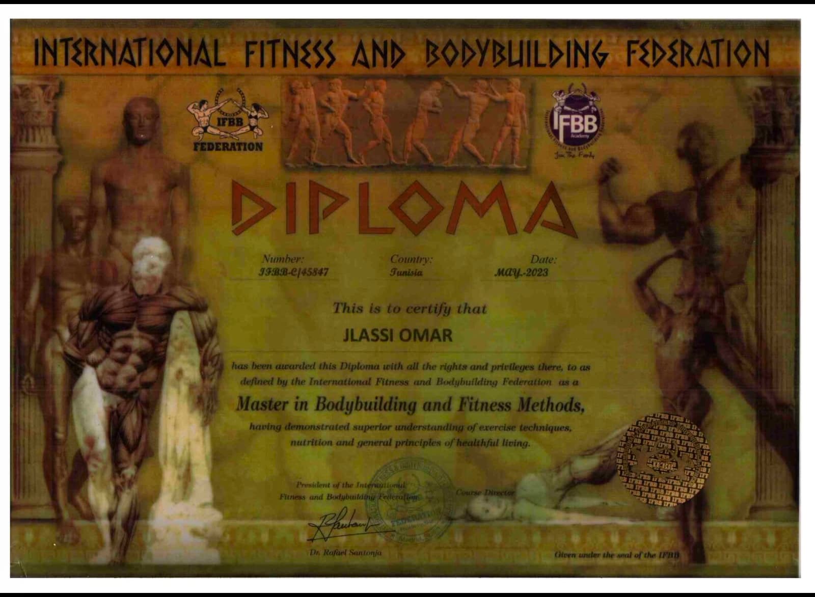 IFBB certificate — Master in Bodybuilding & Fitness Methods
