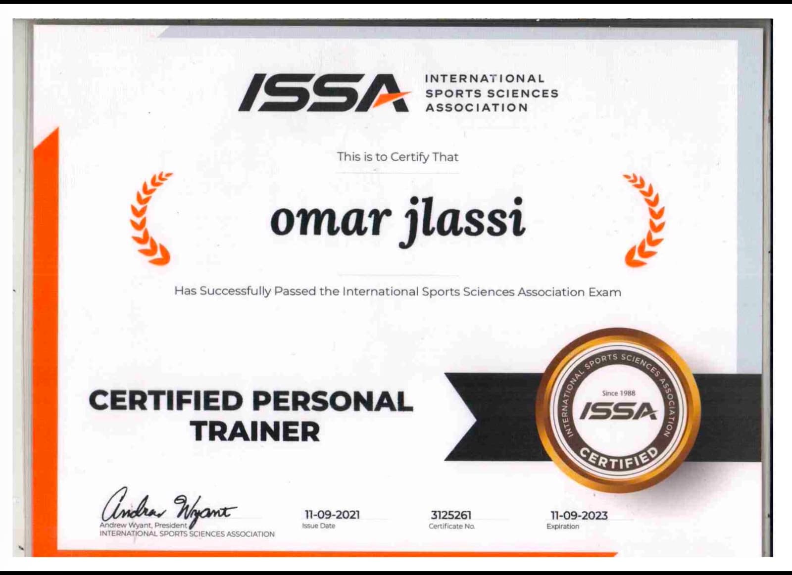 ISSA certificate — Certified Personal Trainer